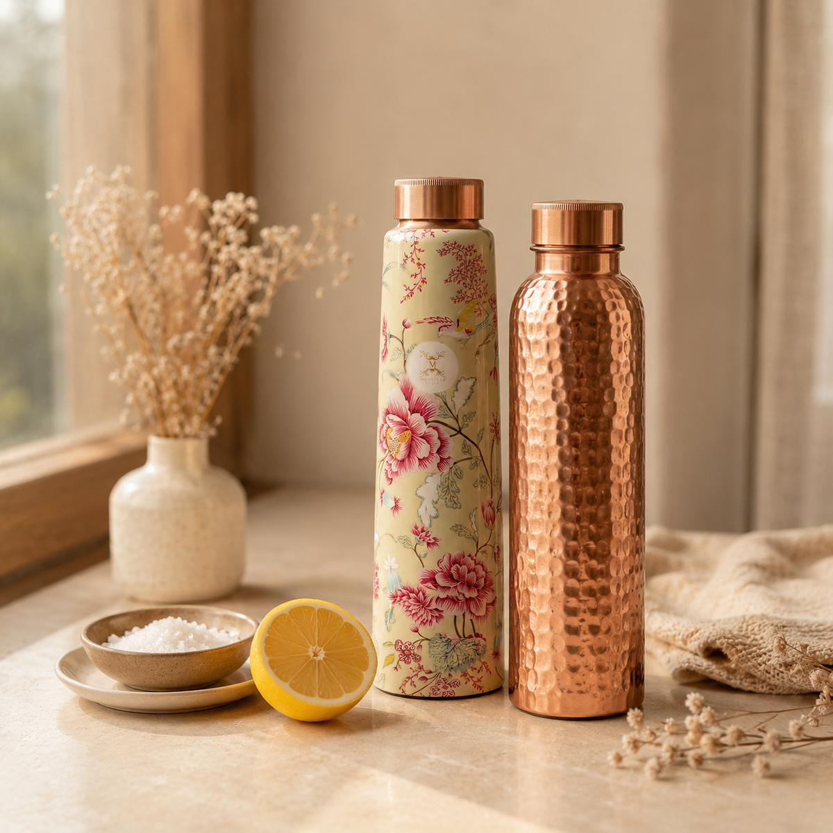 Artisan copperware water bottle for home and gifting