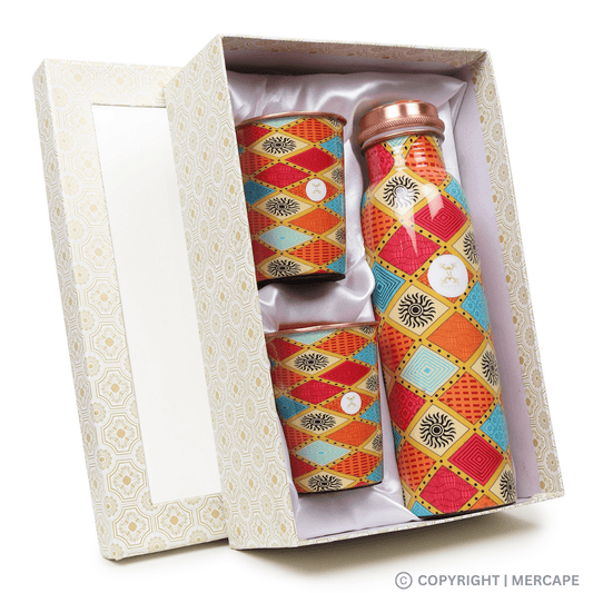 MERCAPE Crimson Mosaic: Copper Bottle Glass Set