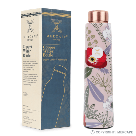 MERCAPE Floral Motif: Pure Copper Bottle