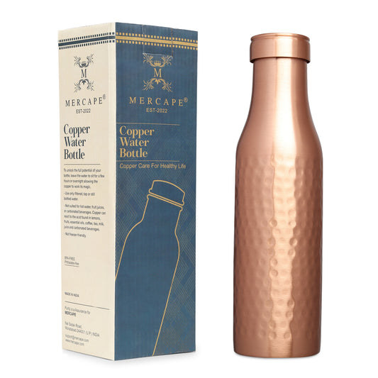 MERCAPE Artisanal Texture: 950ml Hammered Copper Water Bottle